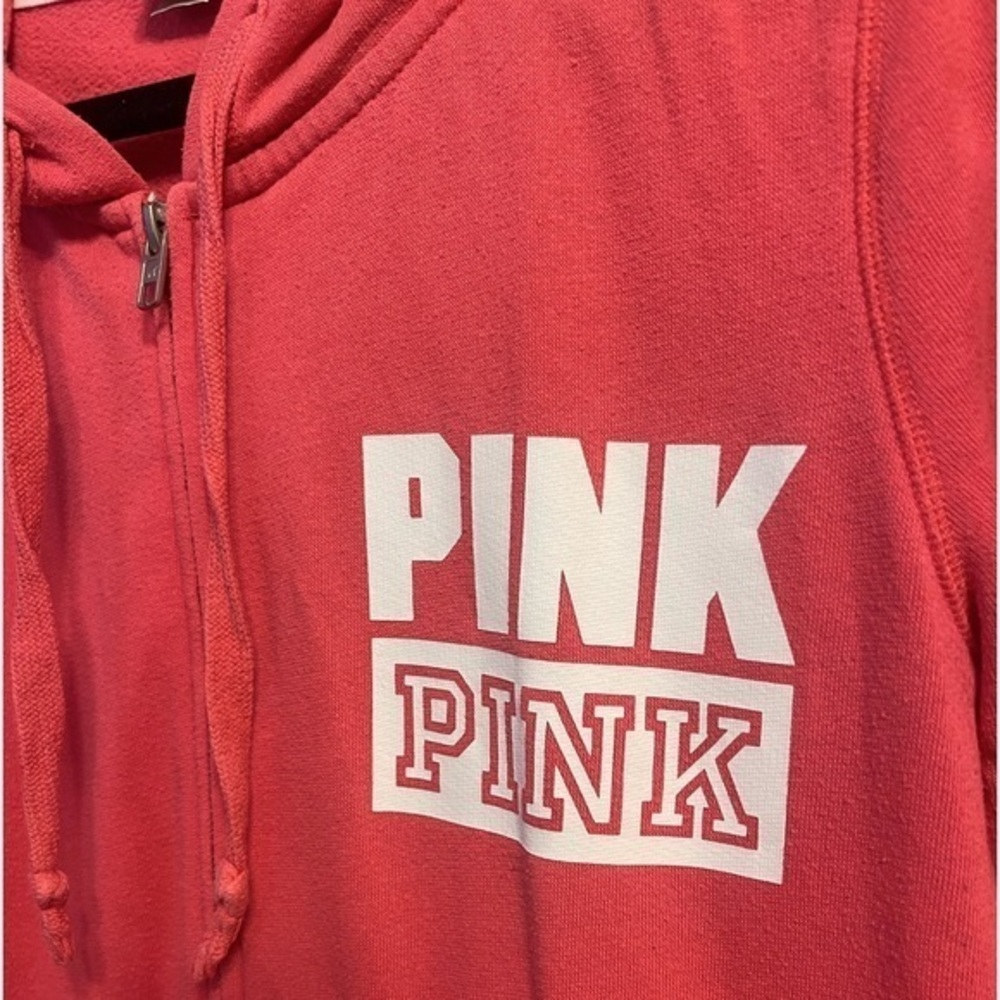 Med PINK Victoria’s Secret Zip Up Hoodie Hooded Sweatshirt Logo Light Jacket - Picture 3 of 5